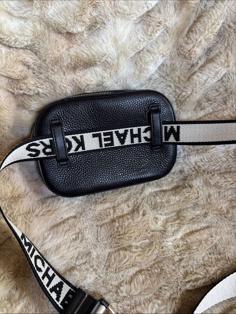 Michael Kors Black Pebbled Leather Crossbody/Belt Purse w/ Branded Canvas Strap - Picture 2 of 5